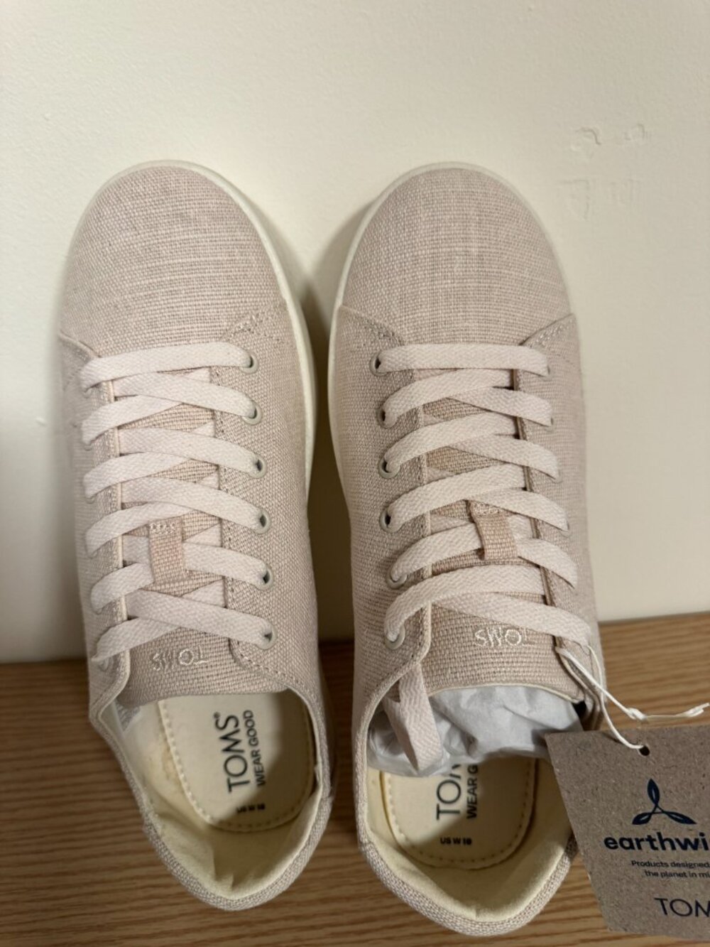 TOMS Verona lace-up sneakers in Birch Heritage Canvas (neutral beige). Brand new